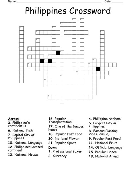 philippine municipality crossword|Philippine City. .
